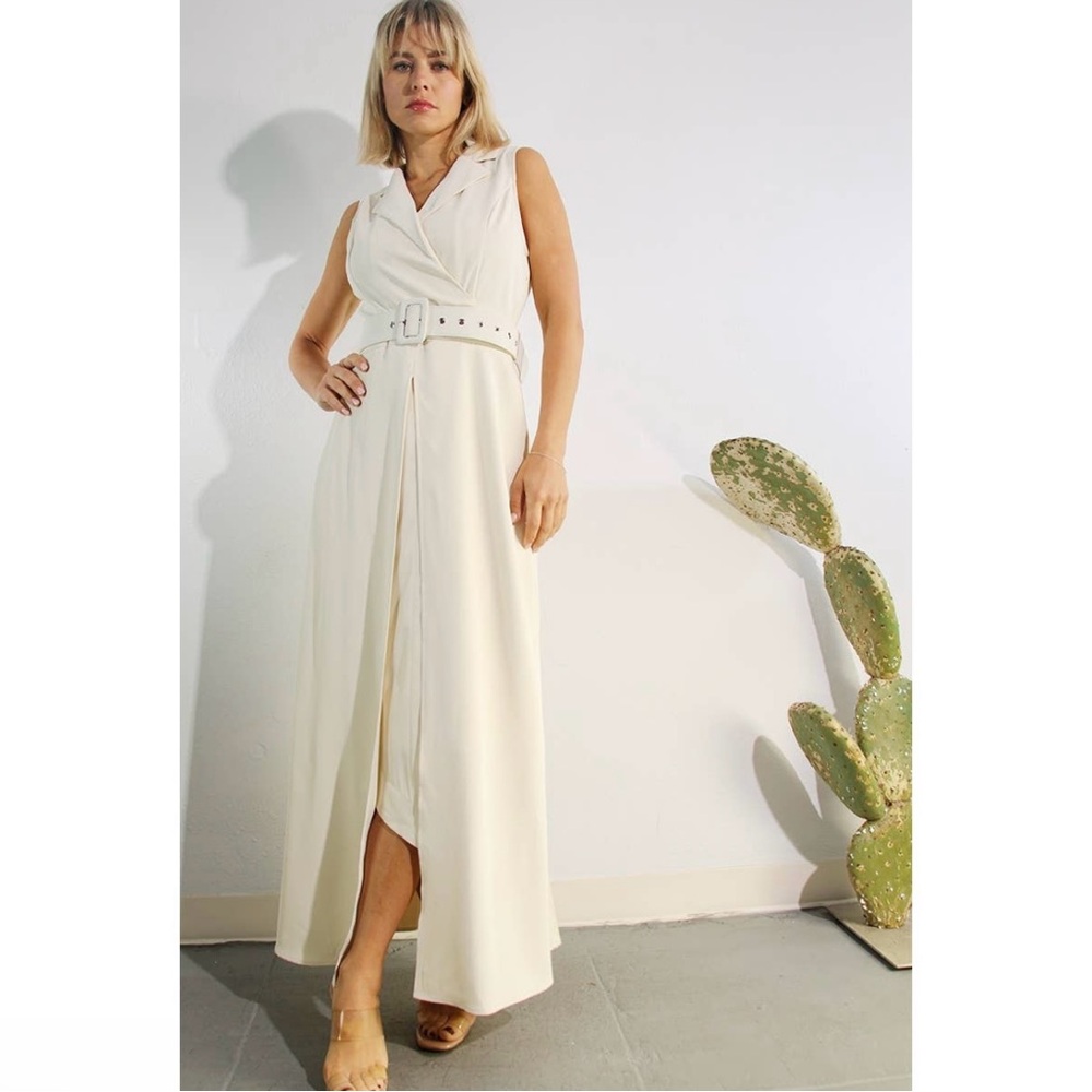 NWT Boutique Lyla Pleated Belted Maxi Evening Dress – Cream White - Picture 9 of 15